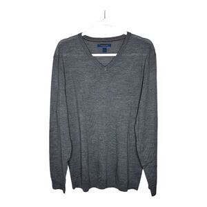 Broletto Mens 100% Merino Wool Sweater Large Gray V Neck Pullover Long Sleeve